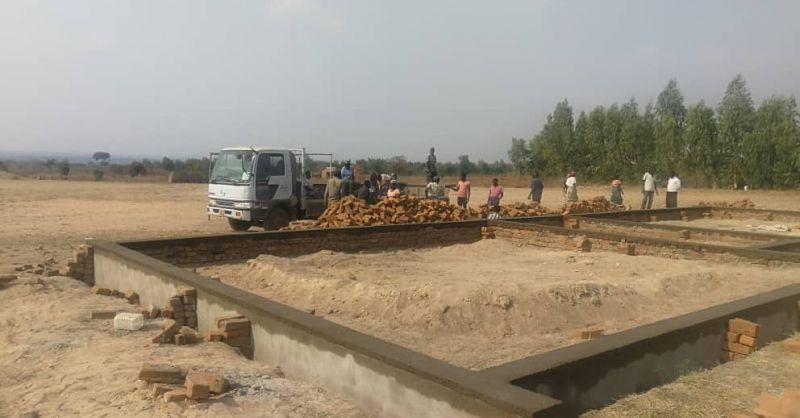 Materials for the foundation being delivered