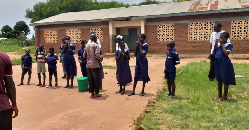 Learners in front of the WS school block