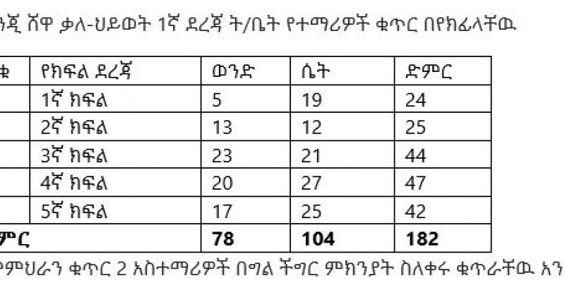 Schoolcijfers in Wonji Shewa